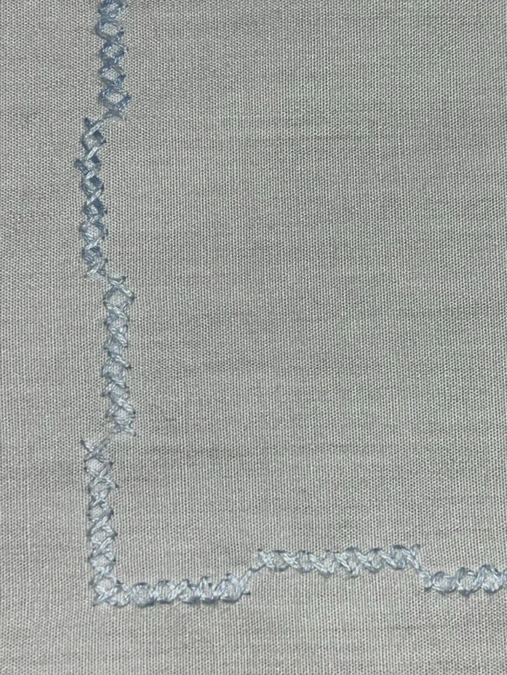 Vtg Cross Stitch White Blue Flowers Tablecloth 50” x 52 